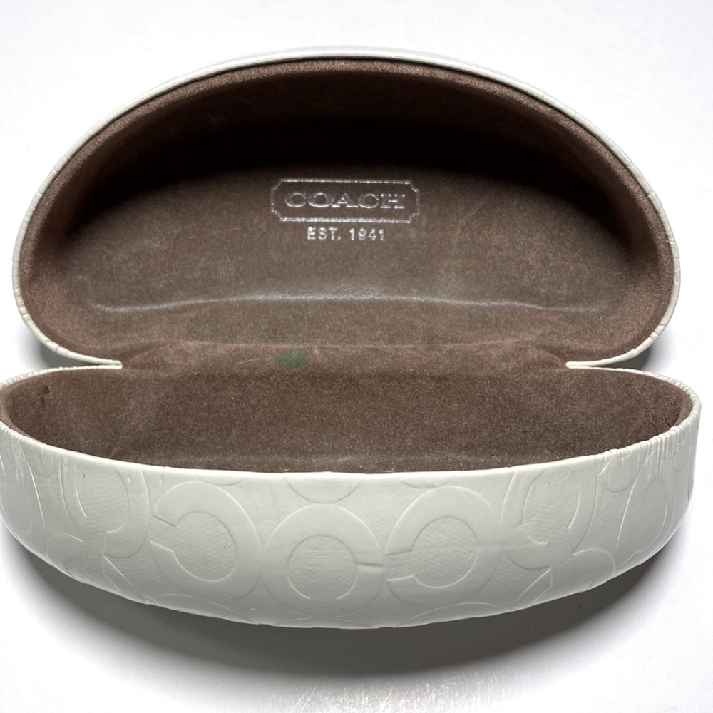 White Leather Coach Monogram Oversized Sunglasses Case with Felt Interior